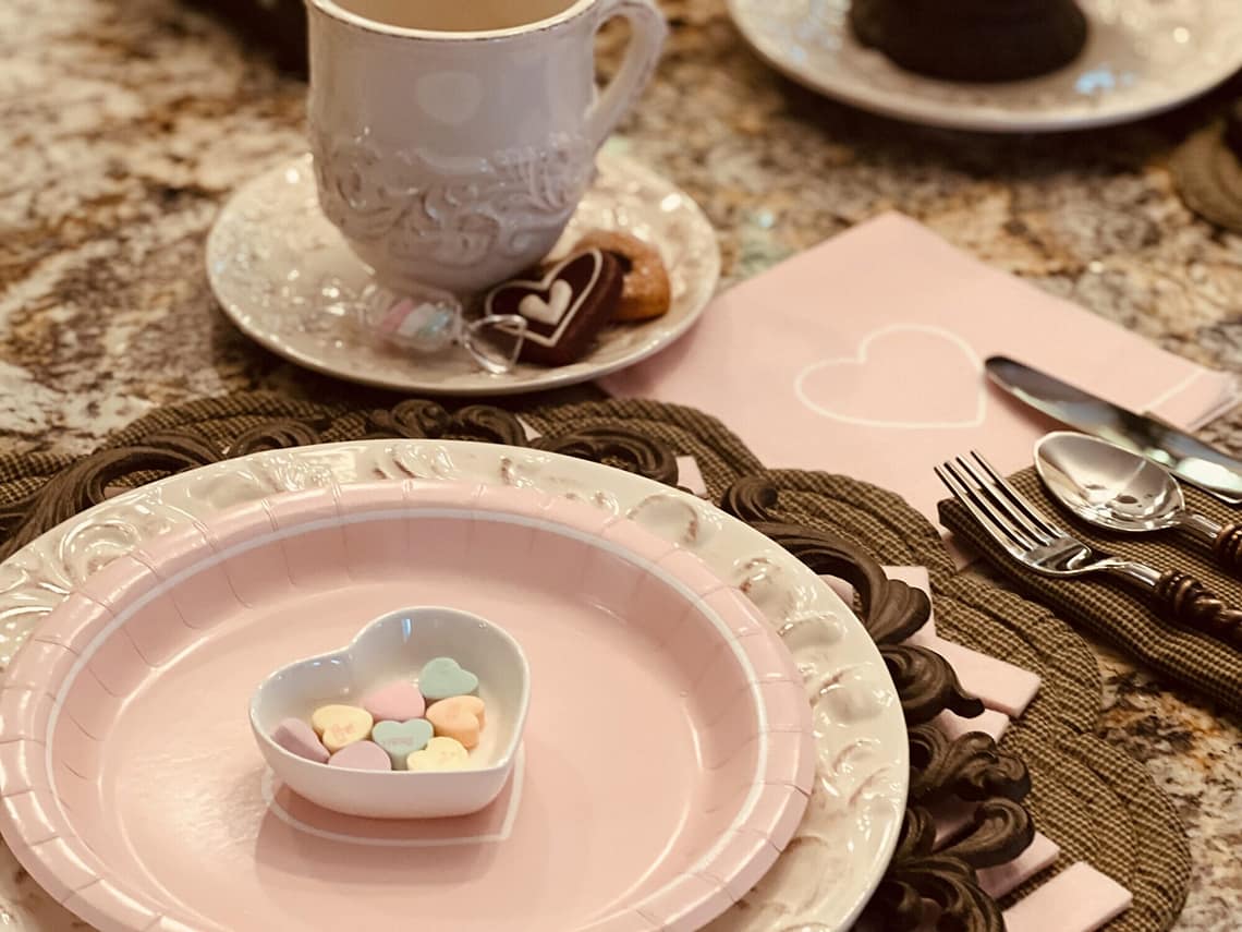 Valentine's Day Table setting simple pink heart