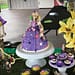Rapunzel doll birthday party tower table view buttercream cake DIY Tangled