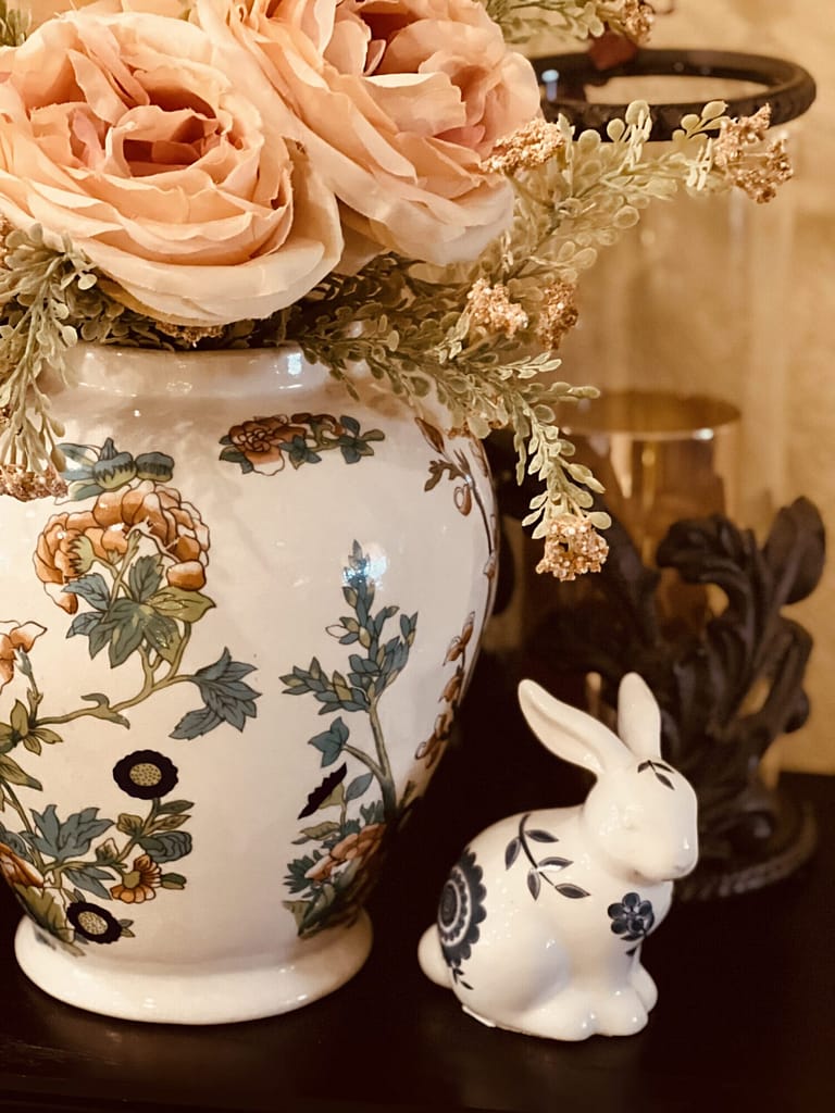 chinoiserie bunny decor spring easter vase roses