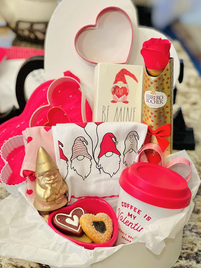 Gnome Lover Valentine's Day gift basket 10 easy
