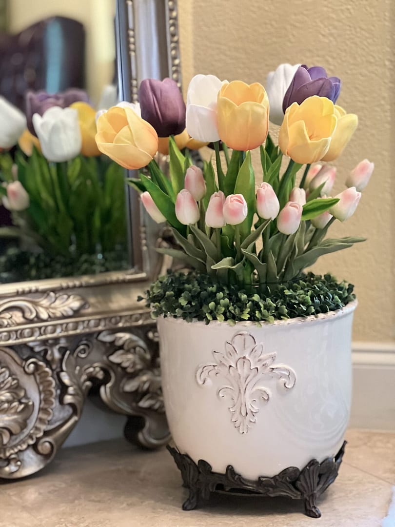spring easter decor tulips topiaries