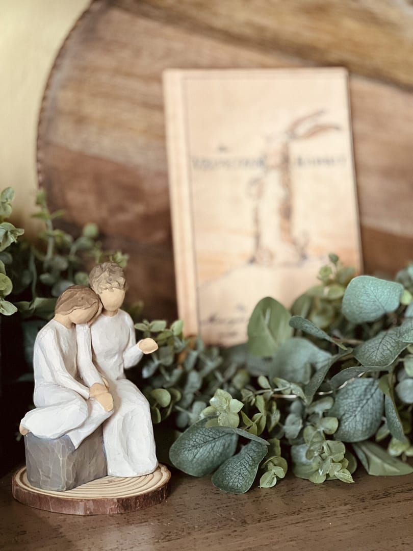 willow creek statue with velveteen rabbit book spring easter decor with eucalyptus garland